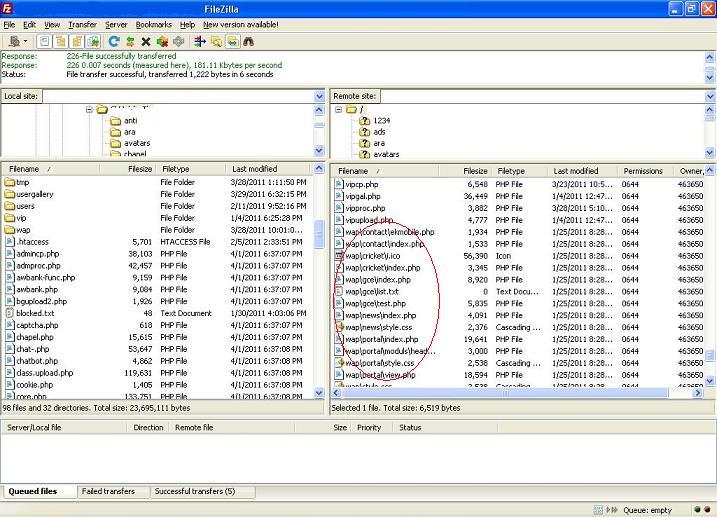 Screen capture of FileZilla